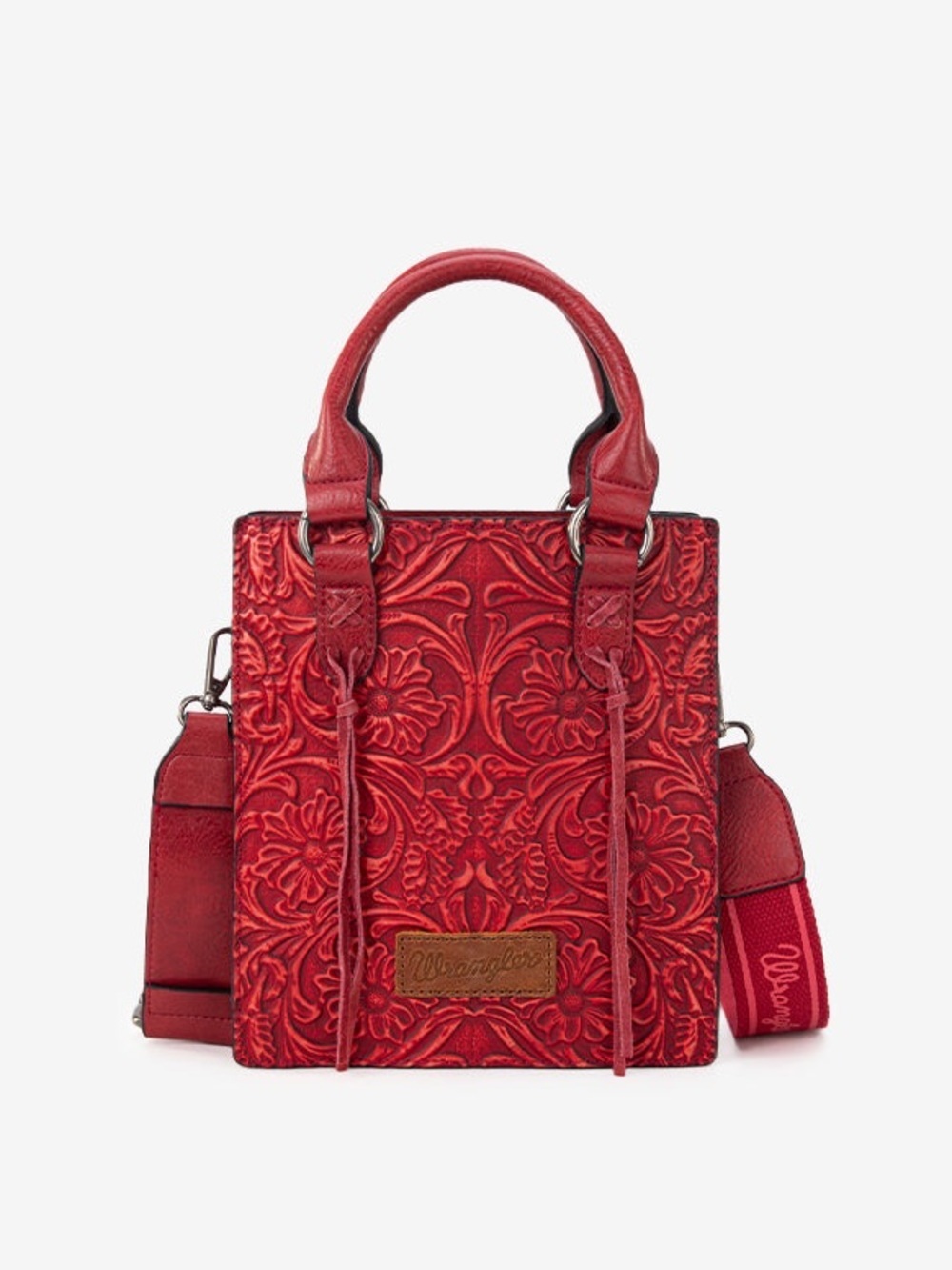 Wrangler Embossed Tooled Leather Top Handle Crossbody Western Bag Red NWT - Picture 2 of 11